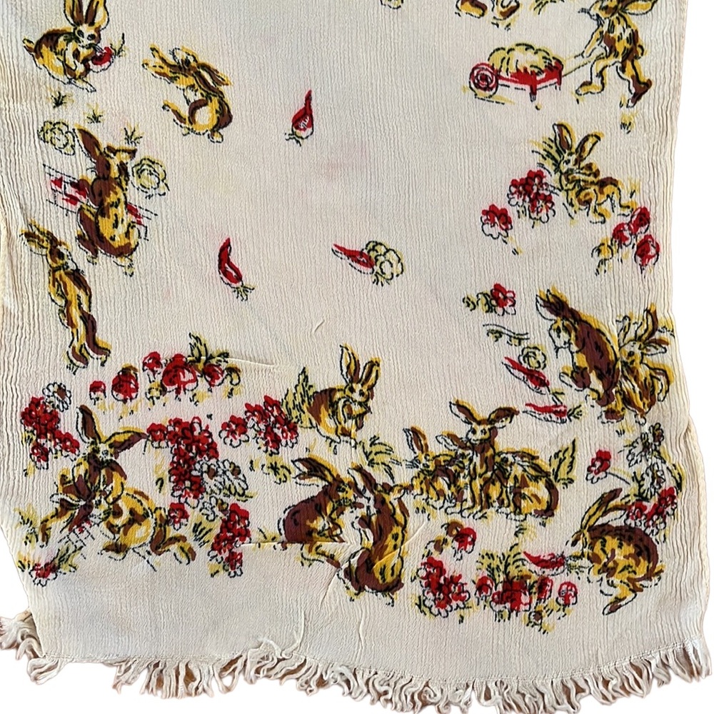 Vintage BUNNY RABBITS PLAYING Childs Scarf(?)~EASTER~READ